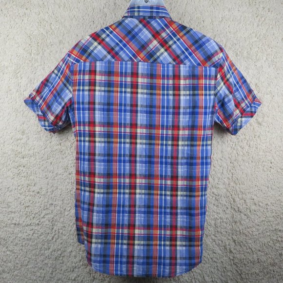 J. Campbell* Men's Short Sleeve Button Down Curved Hem‎ Plaid Shirt~ Size Medium - Picture 2 of 13